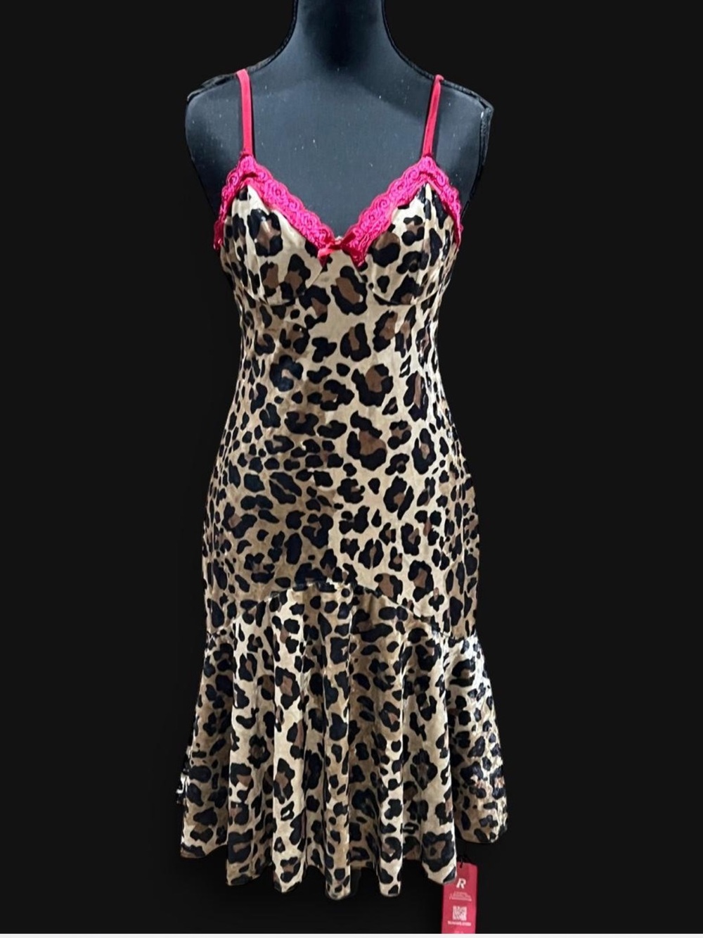 ROMWE Leopard Slip Dress with Hot Pink Lace Trim